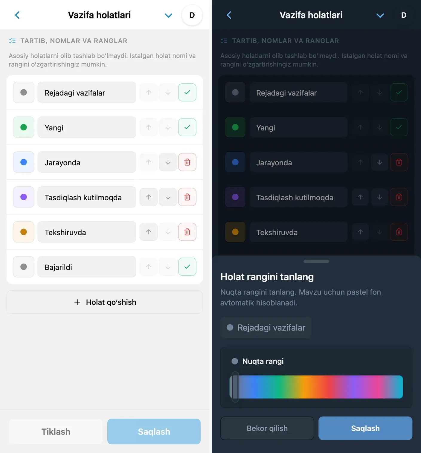 iTasks’da maxsus vazifa holatlari jarayonini sozlash