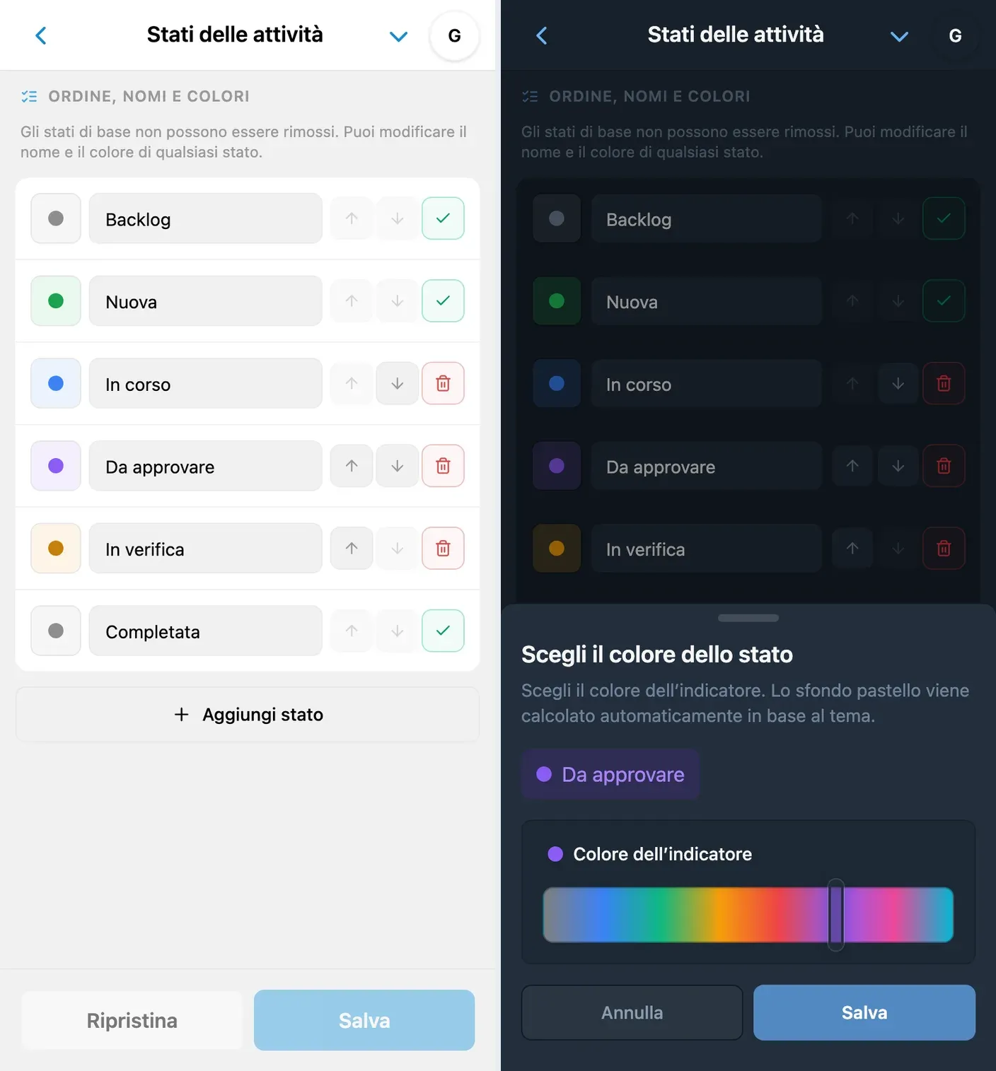 Configurazione degli stati personalizzati delle attività in iTasks