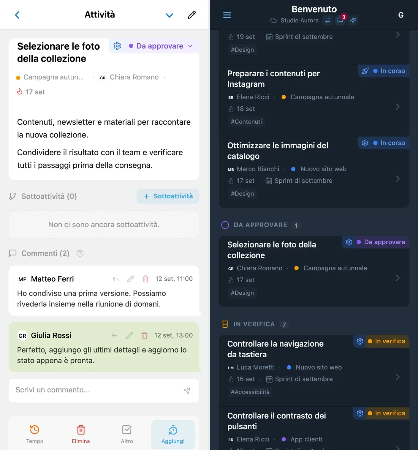 Bacheca Kanban di iTasks con stati personalizzati