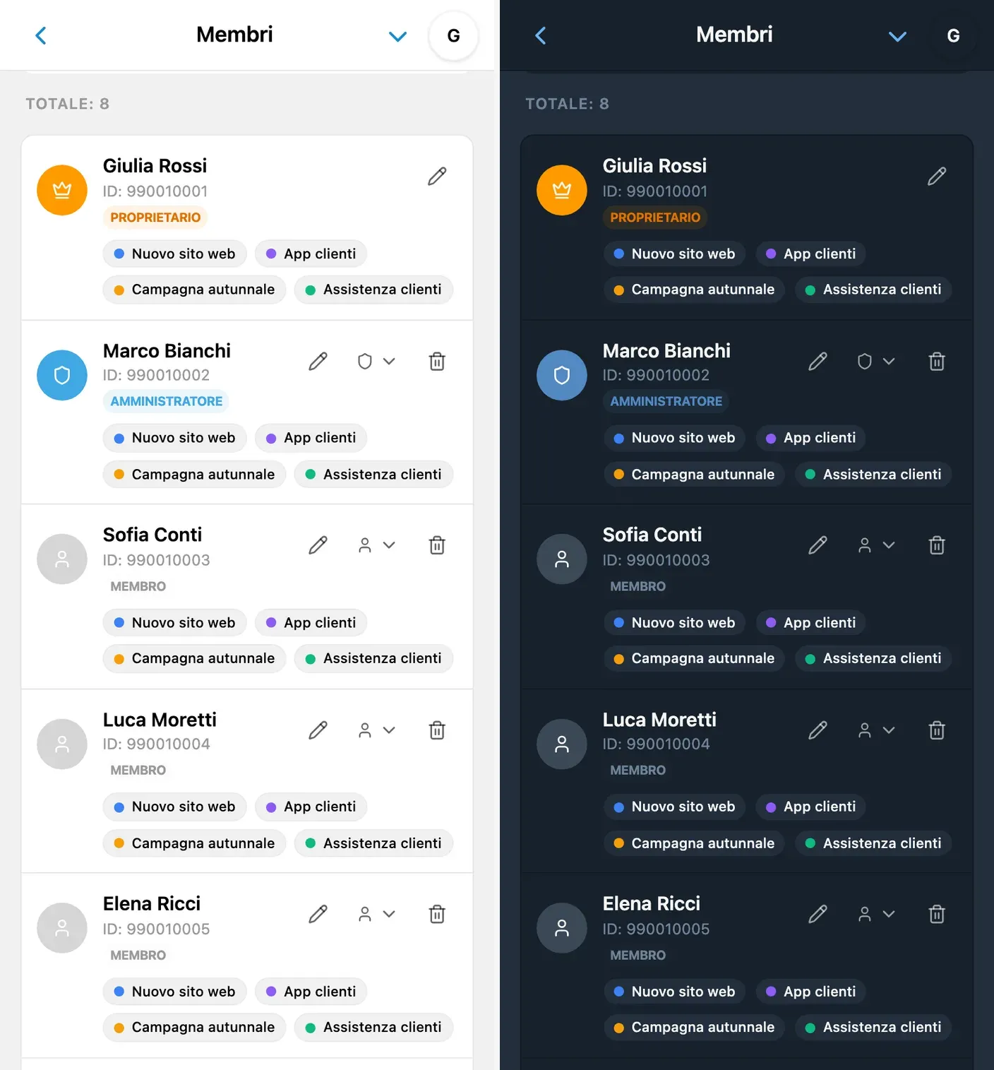 Gestione dei membri e dei ruoli in iTasks