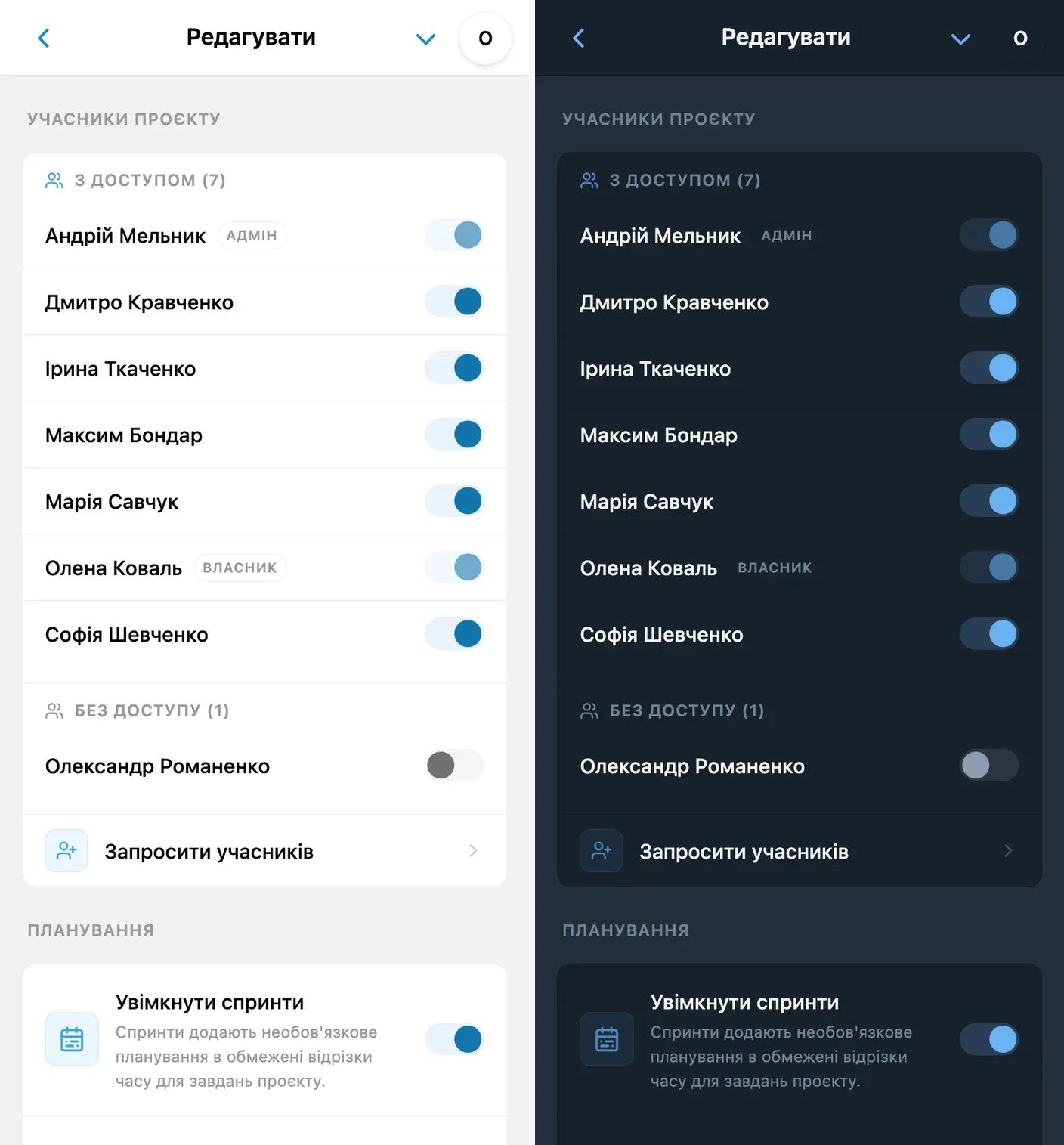 Налаштування доступу до проєктів в iTasks