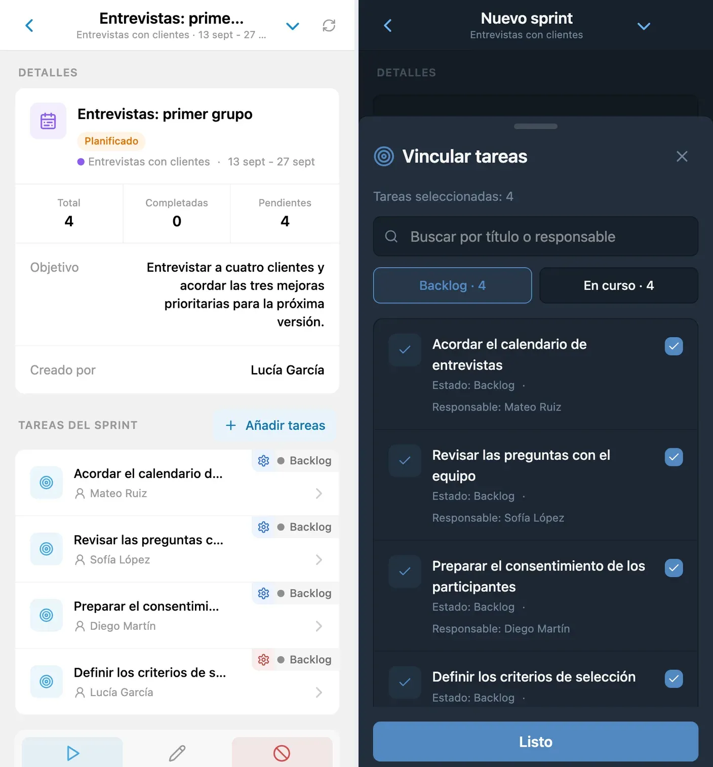 Planificación de sprints y backlog del proyecto en iTasks