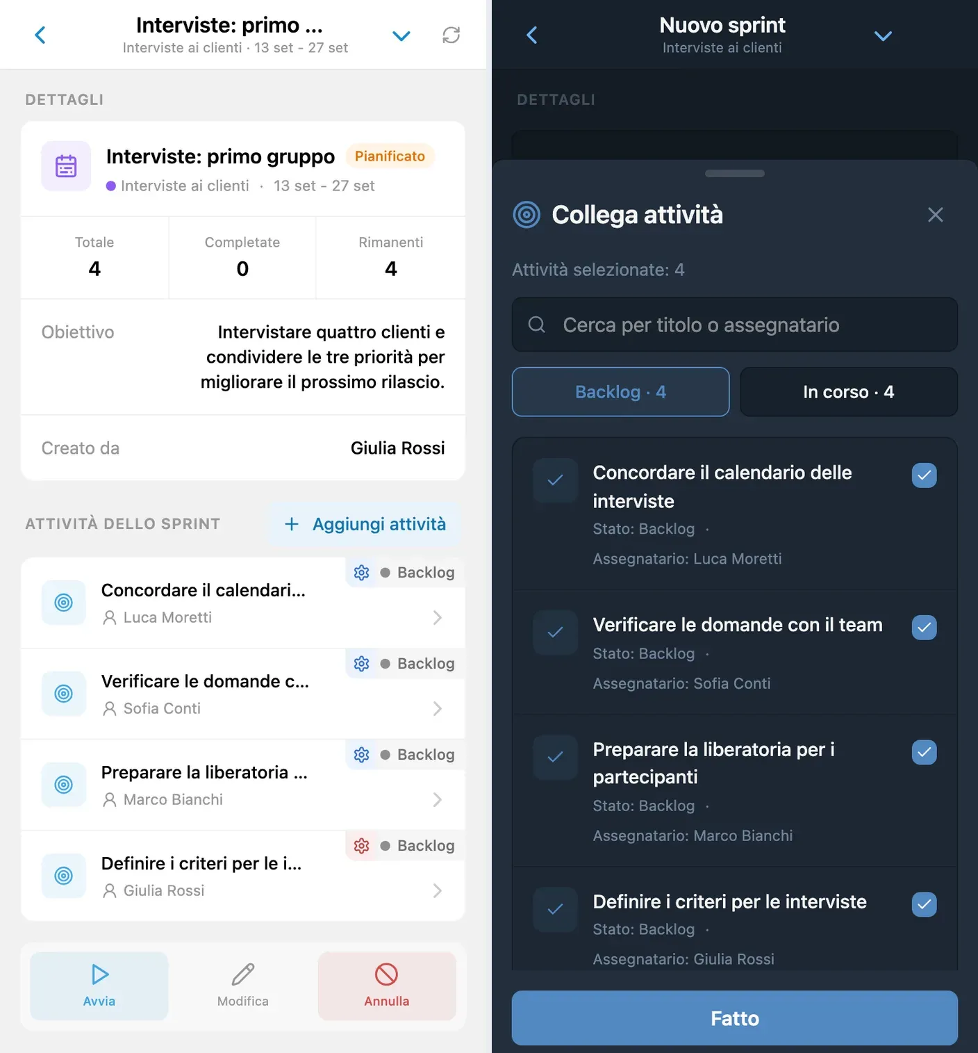 Pianificazione degli sprint e backlog del progetto in iTasks