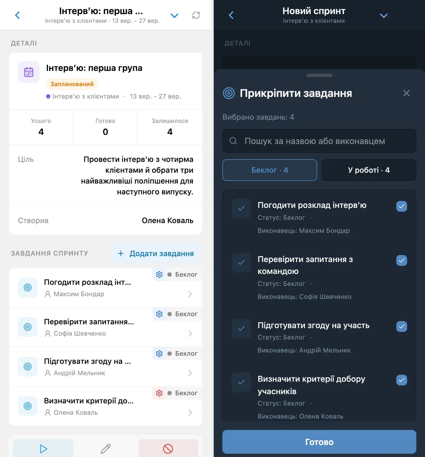 Планування спринтів і беклог проєкту в iTasks