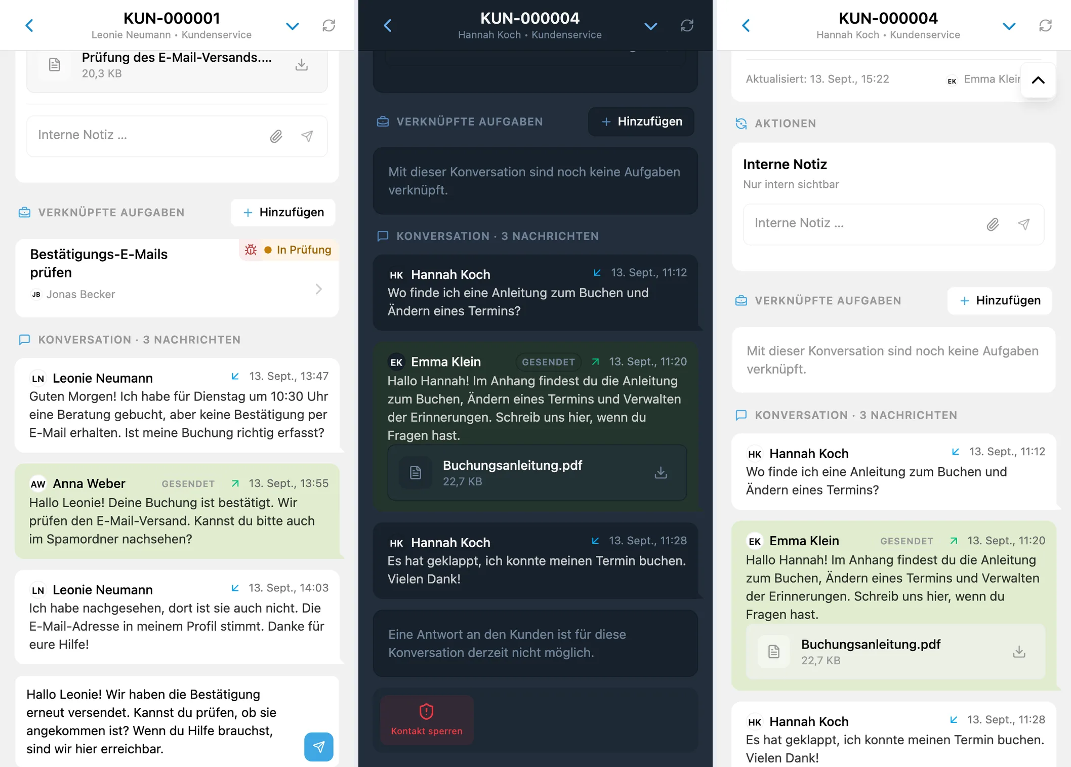 Antwortentwurf und PDF-Anleitung in einem Kundengespräch