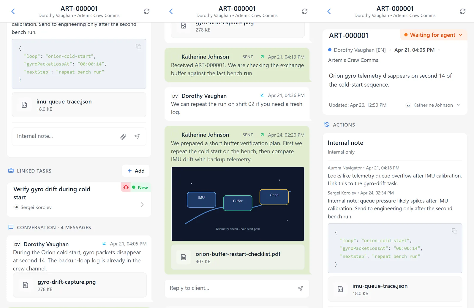 External reply flow with an attachment and the sent HelpDesk message