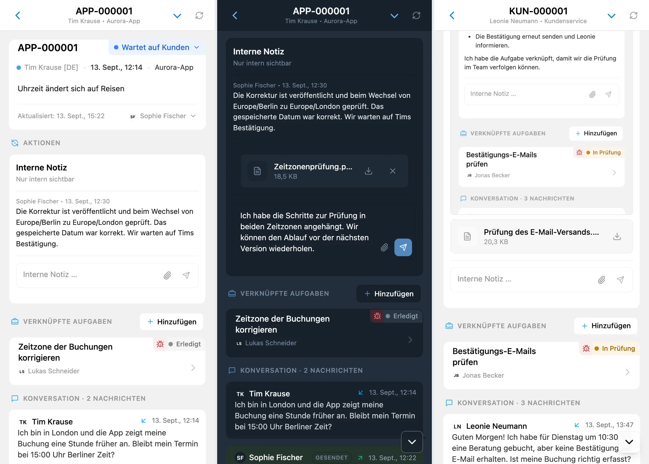 Interne Notiz, PDF im Entwurf und Untersuchungsdateien für das Team