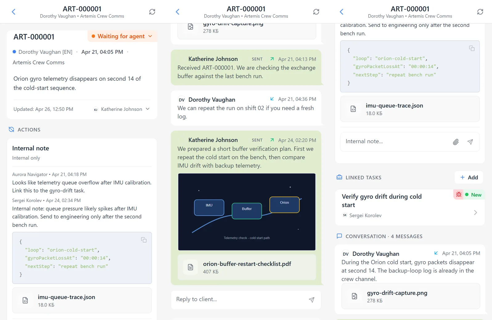 HelpDesk internal notes with the composer and an attached file