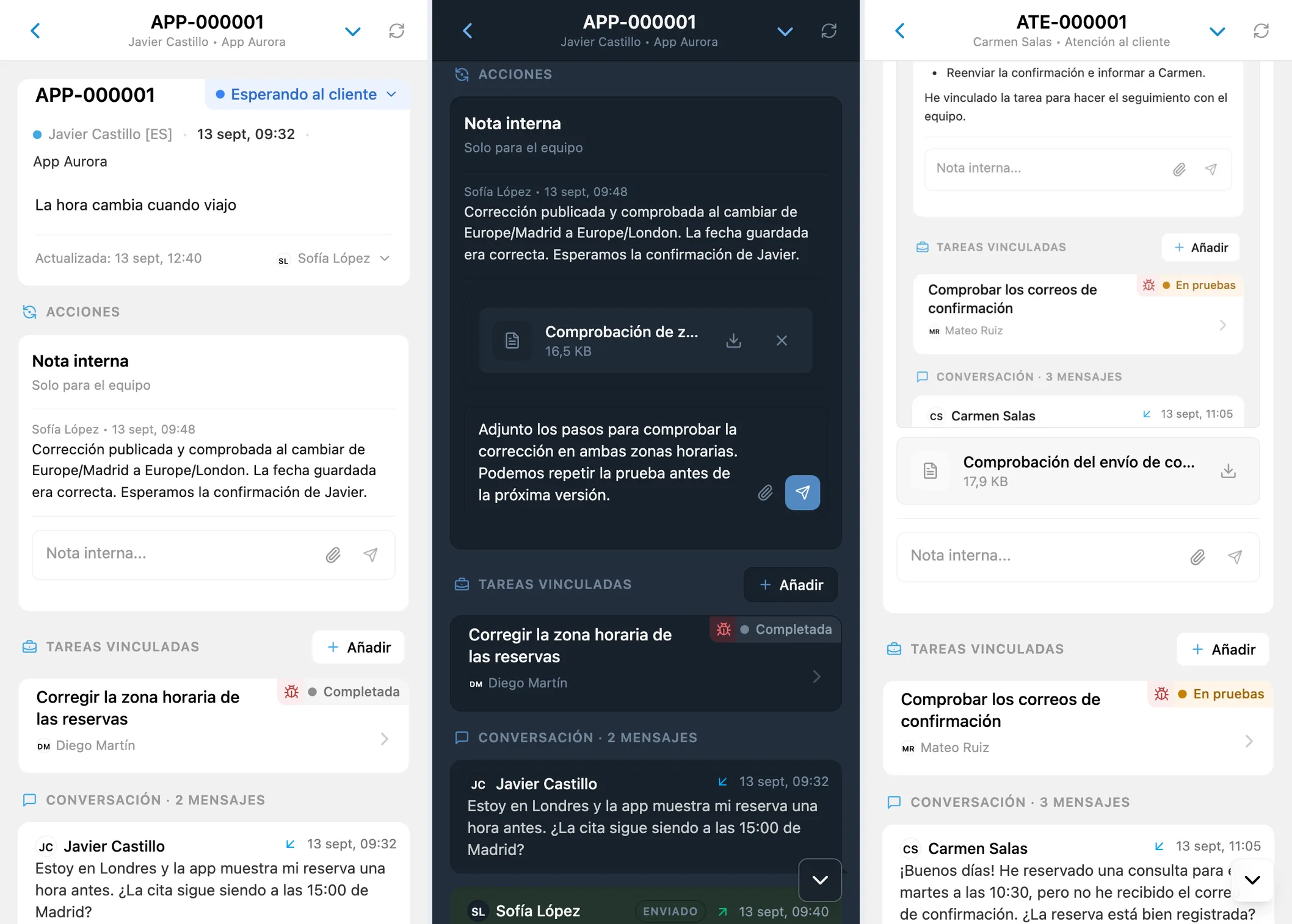 Nota interna, PDF adjunto a un borrador y archivos de investigación del equipo