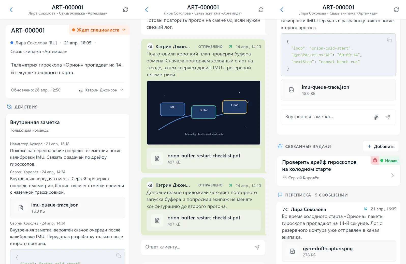 Внутренние заметки HelpDesk с composer и вложением