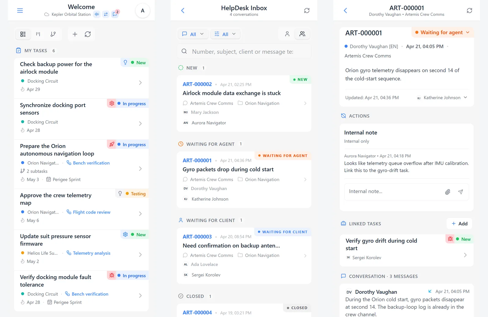HelpDesk indicator on the home screen, inbox list, and conversation card