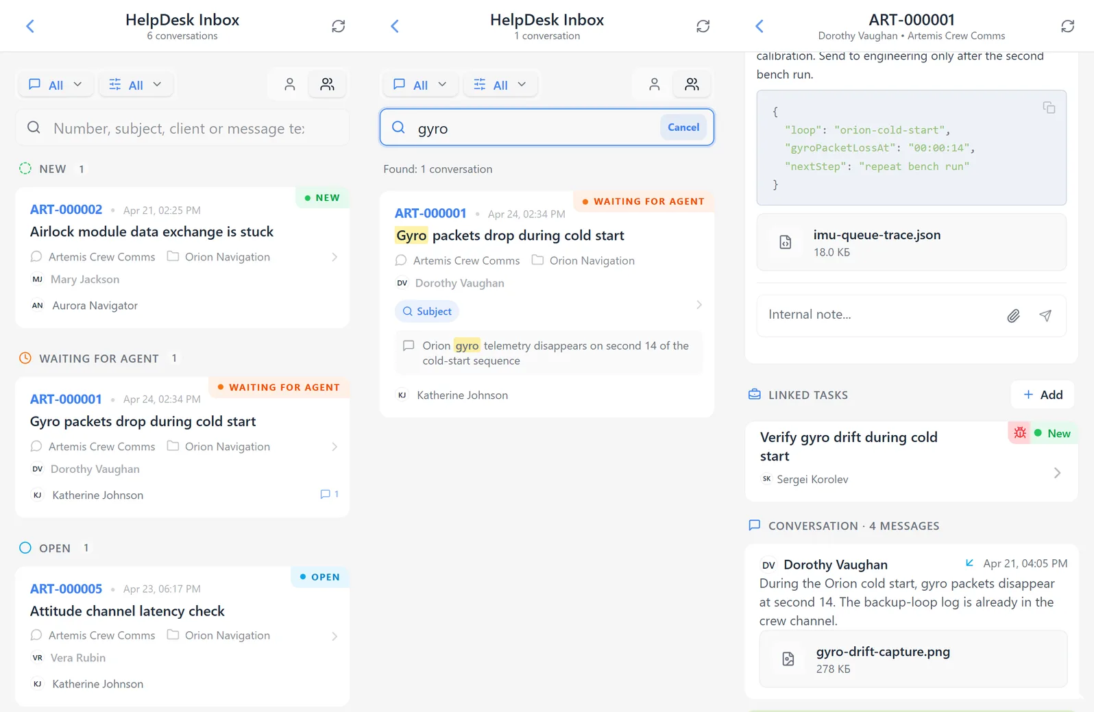 HelpDesk inbox filters, viewing scope, and search