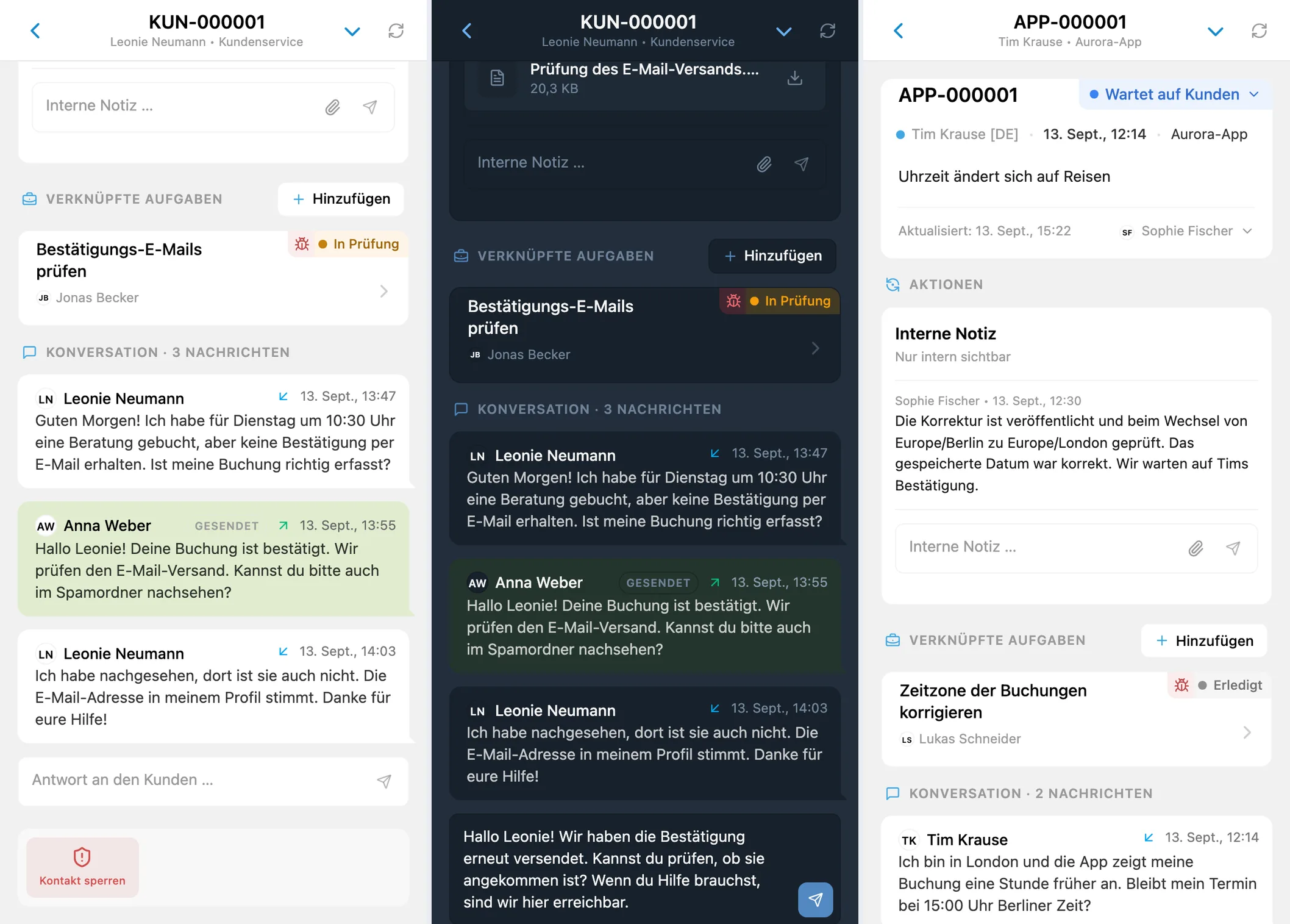 Kundengespräch, Antwortentwurf und interne Teamnotiz