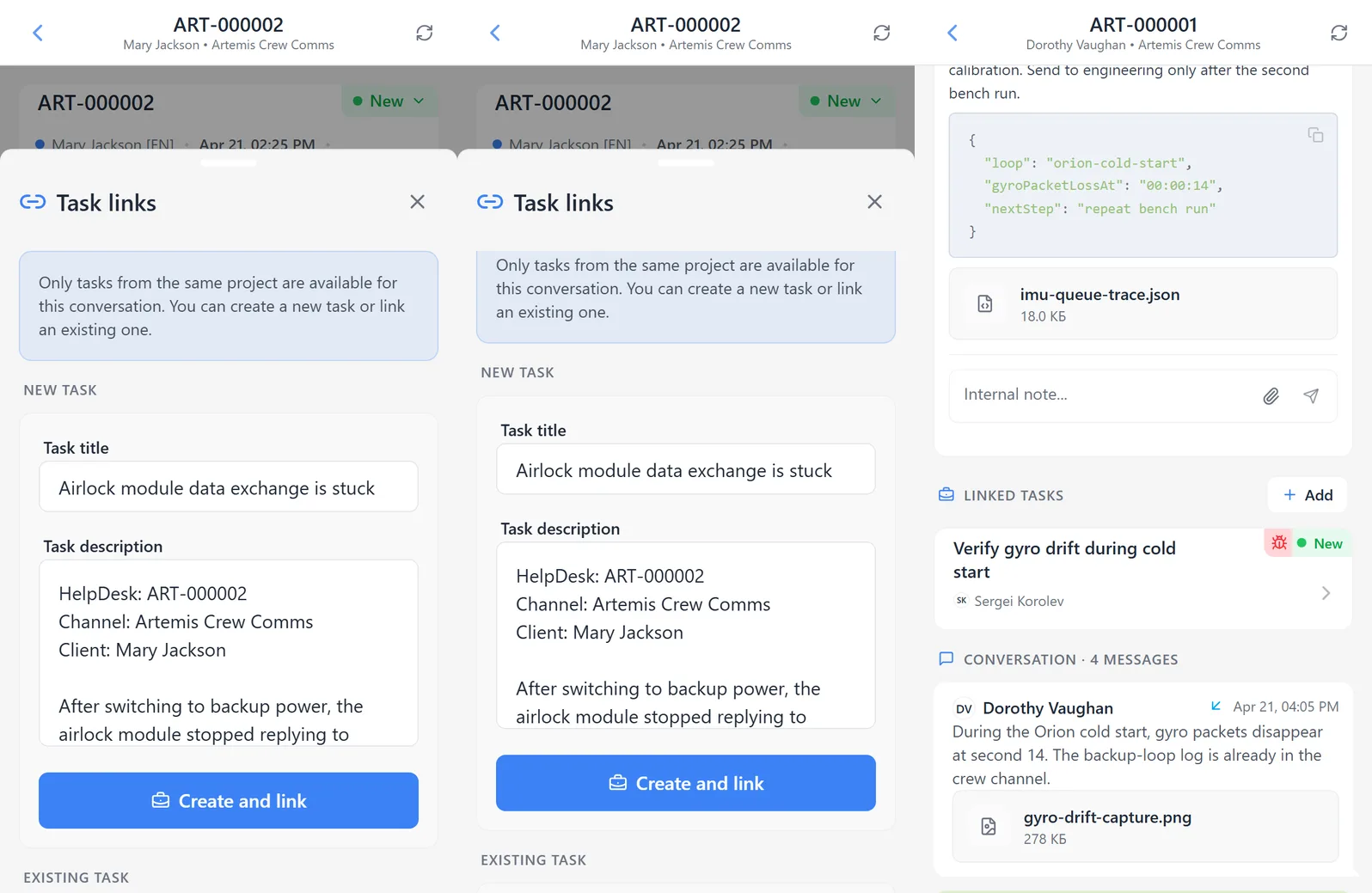Creating and linking a task to a HelpDesk conversation