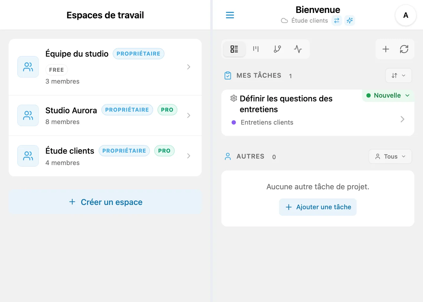 Passage entre les espaces Free et PRO dans iTasks après activation de l’abonnement