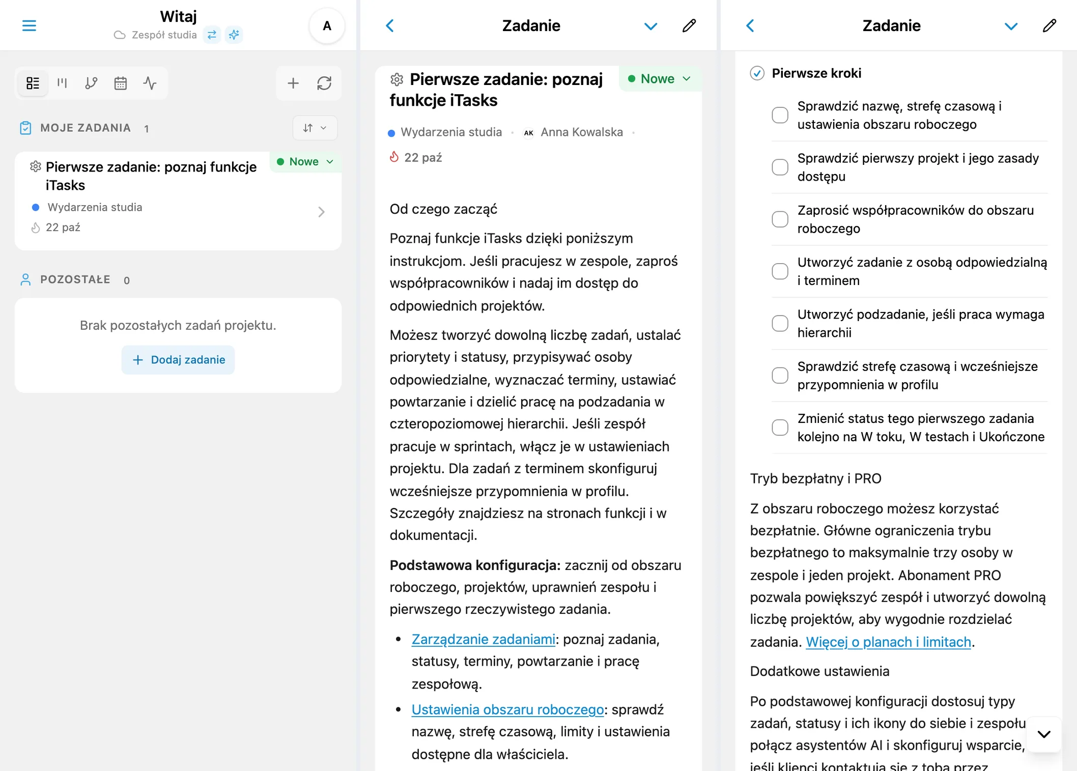 Pierwsze zadanie iTasks: lista, poradnik na początek i lista kontrolna