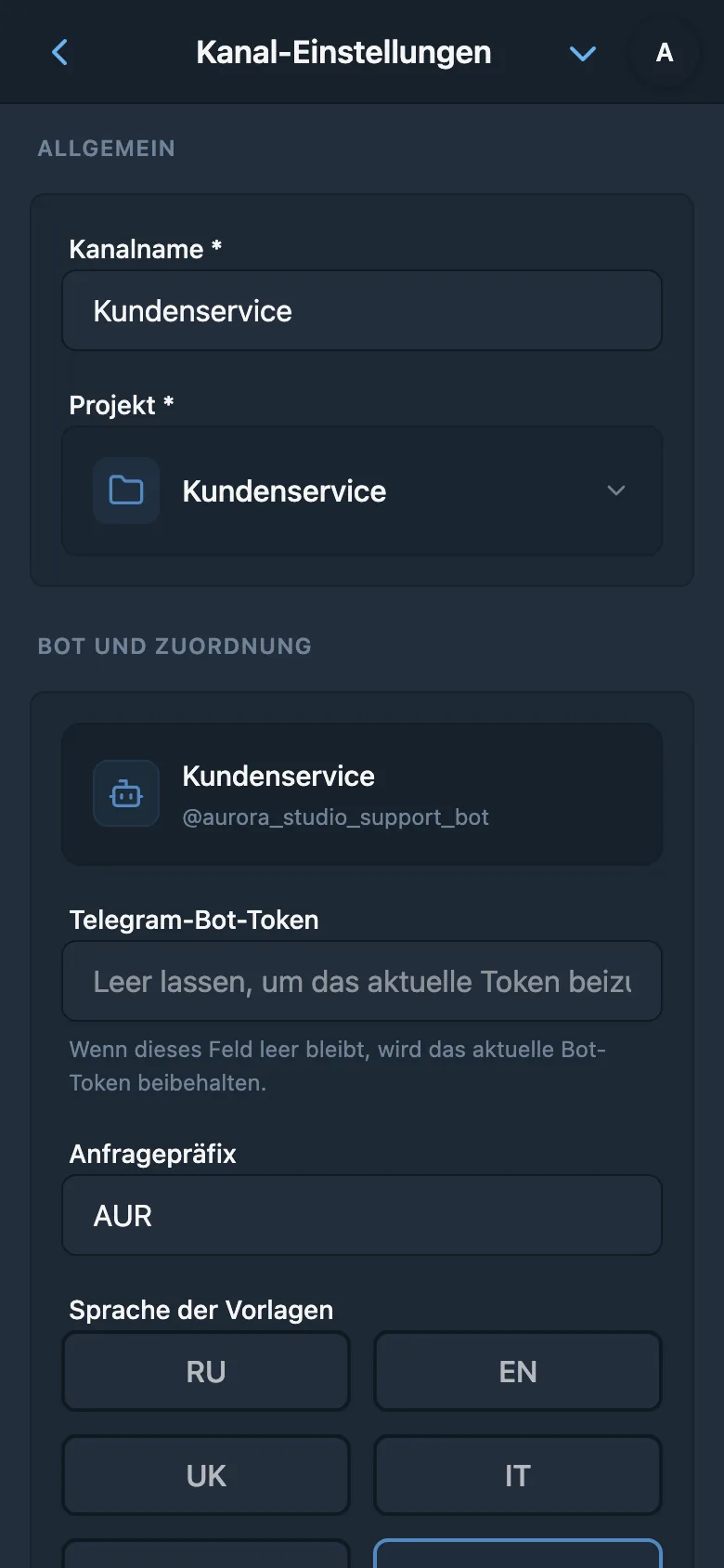 Allgemeine Einstellungen des HelpDesk-Kanals