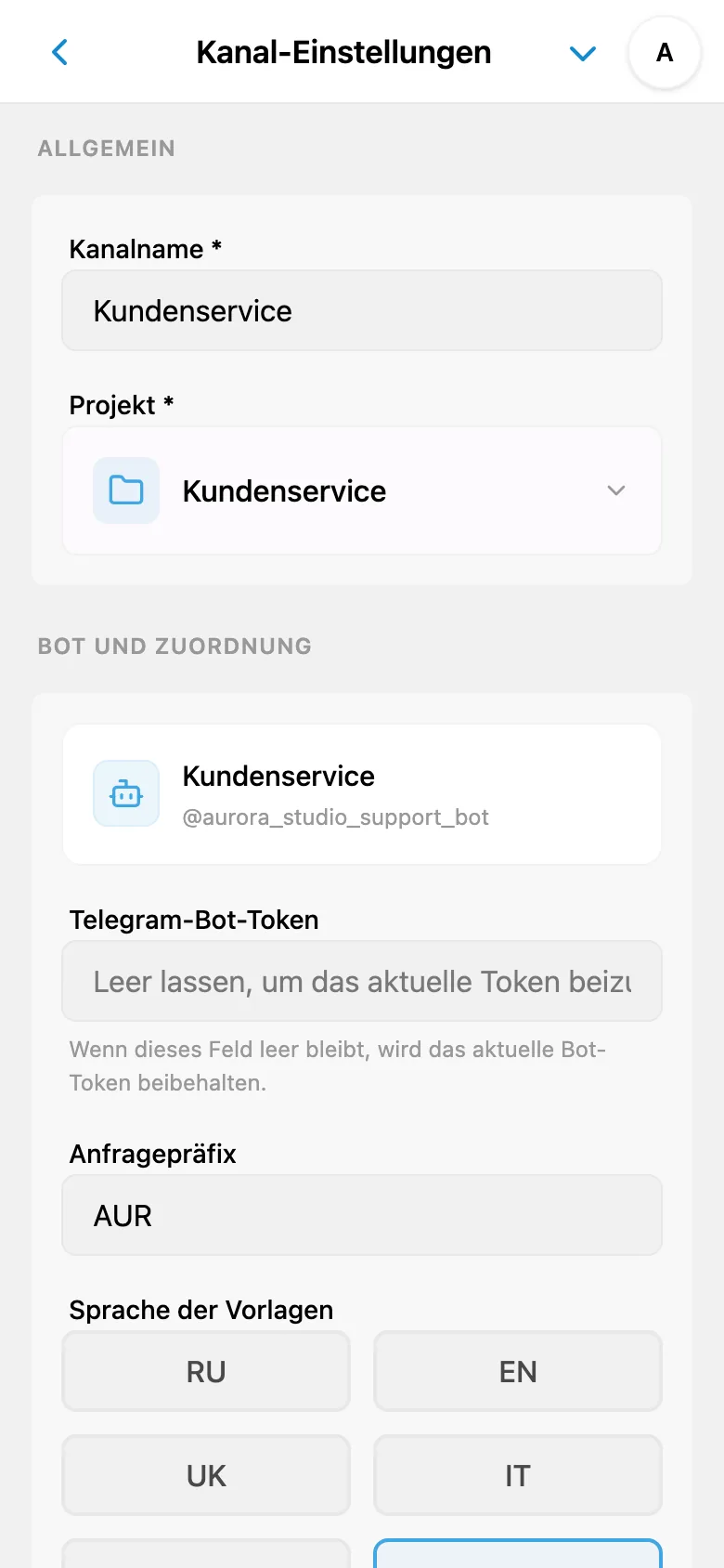 Allgemeine Einstellungen des HelpDesk-Kanals