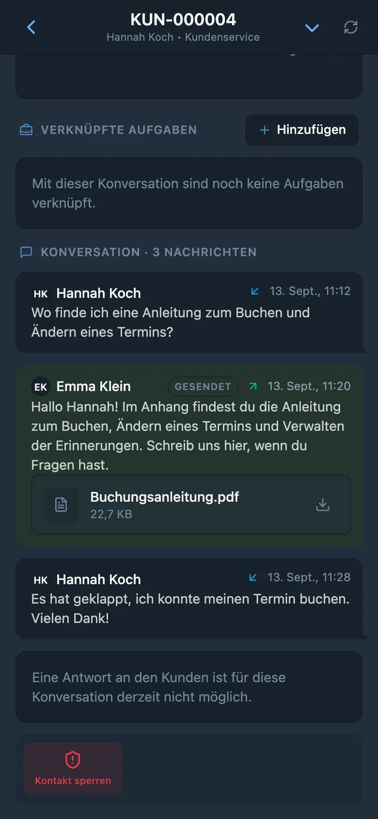 Externe HelpDesk-Antwort an einen Kunden mit angehängter Datei