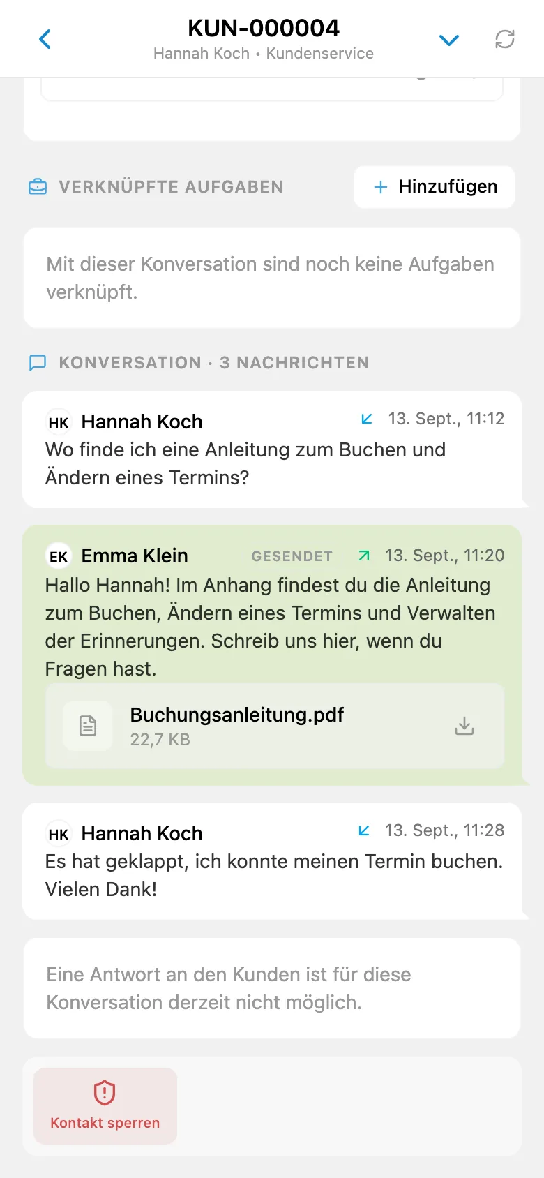 Externe HelpDesk-Antwort an einen Kunden mit angehängter Datei