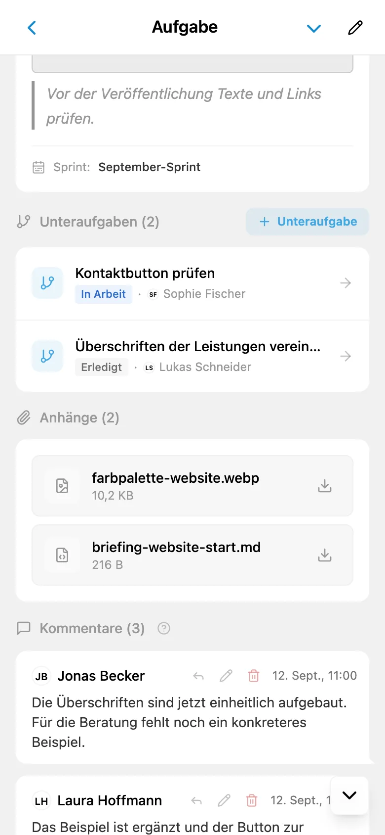 Anhänge in einer Aufgabenkarte