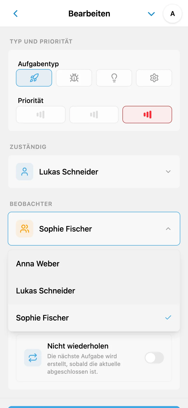 Beobachter der Aufgabe auswählen