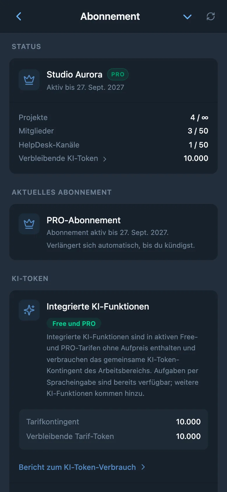 Informationen zum Workspace-Abo