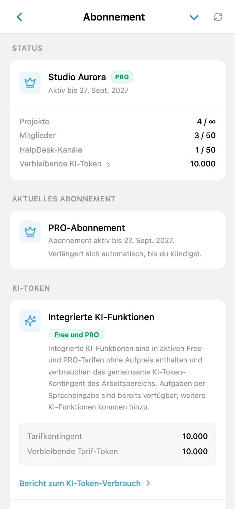 Informationen zum Workspace-Abo