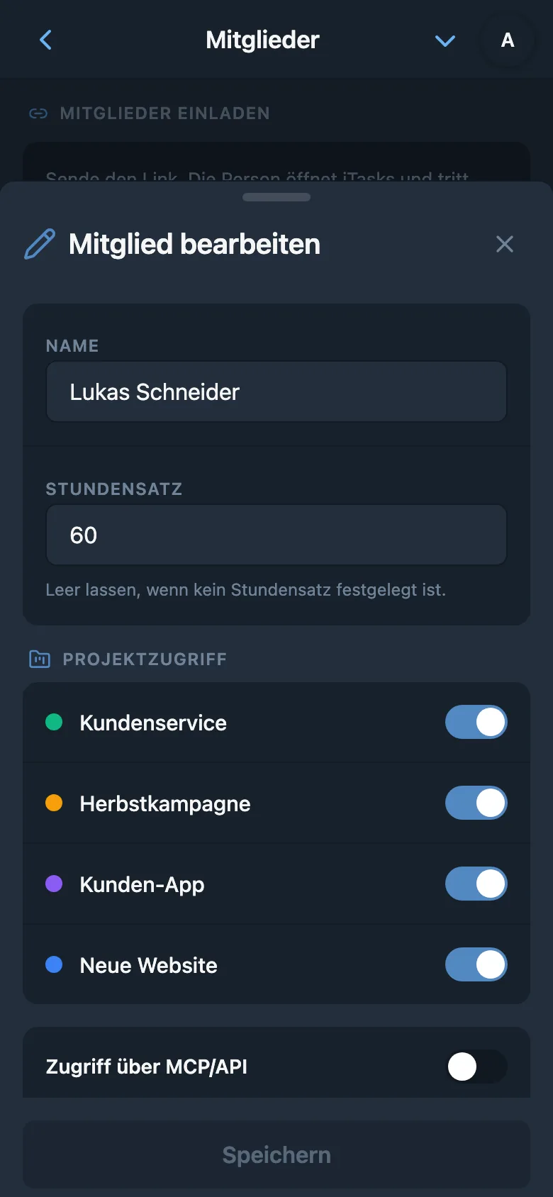 Stundensatz eines Teammitglieds