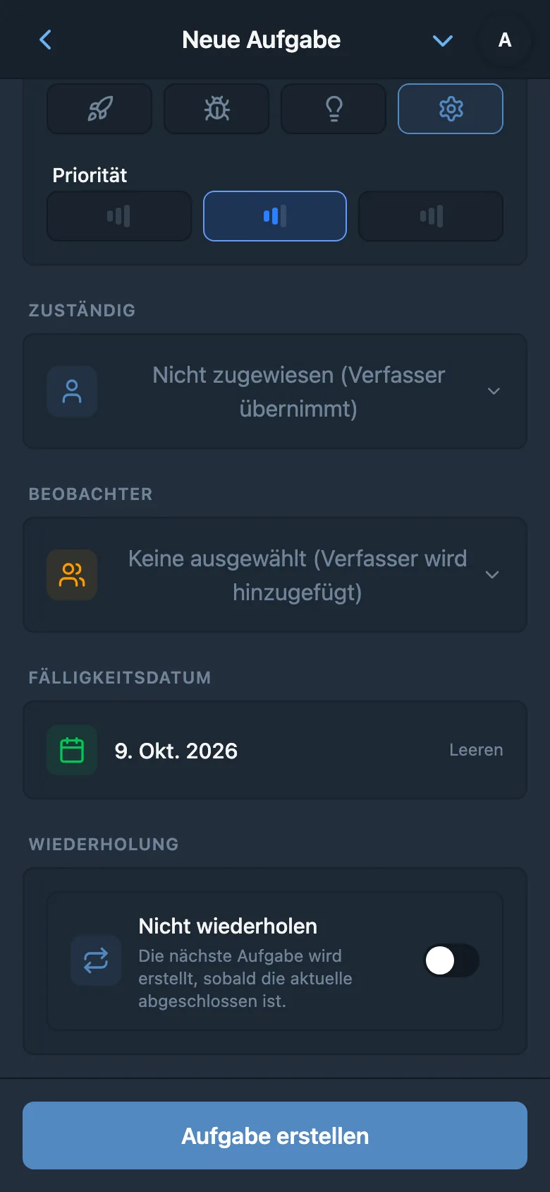 Erkannter Fälligkeitstermin im Formular derselben Aufgabe