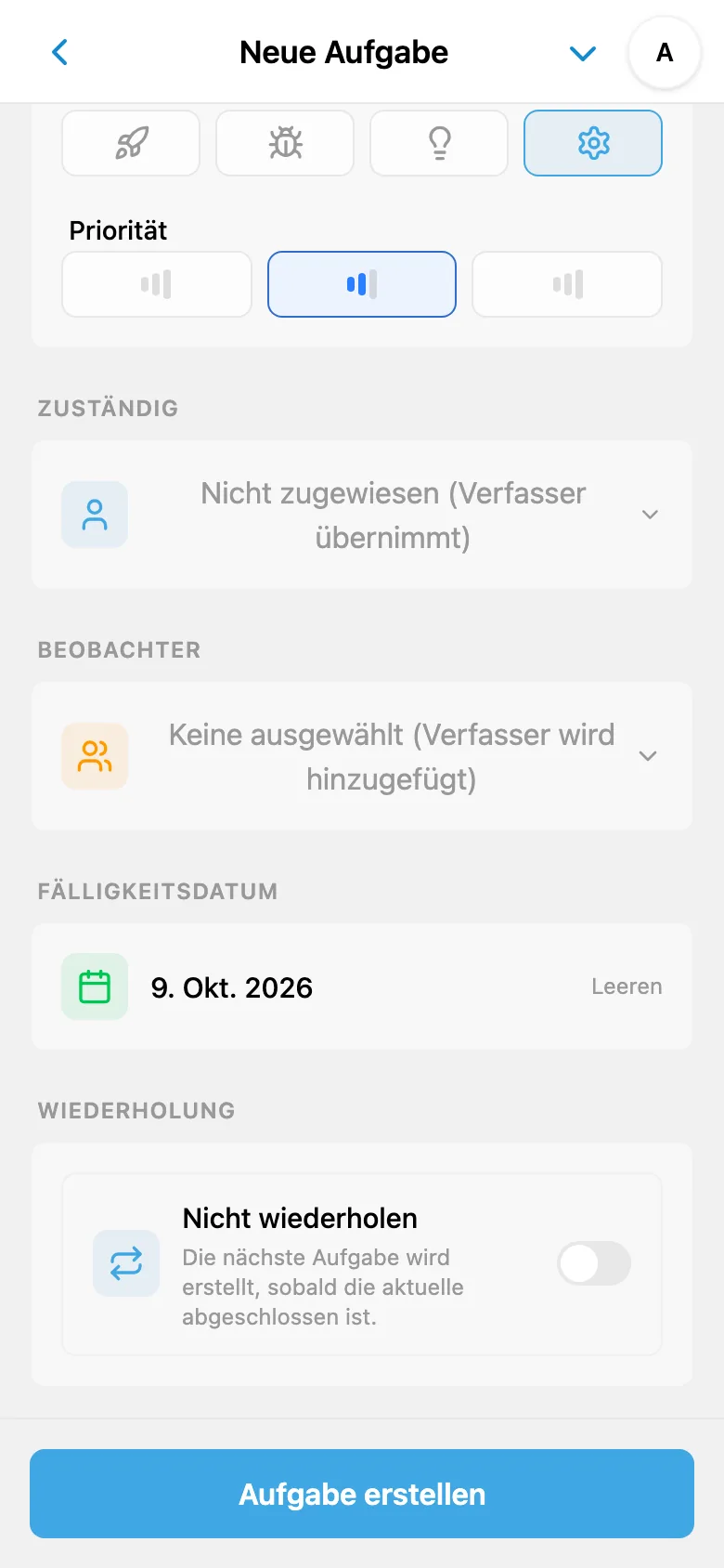 Erkannter Fälligkeitstermin im Formular derselben Aufgabe