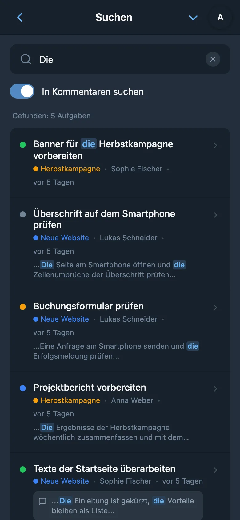 Suchergebnisse aus Aufgabenkommentaren