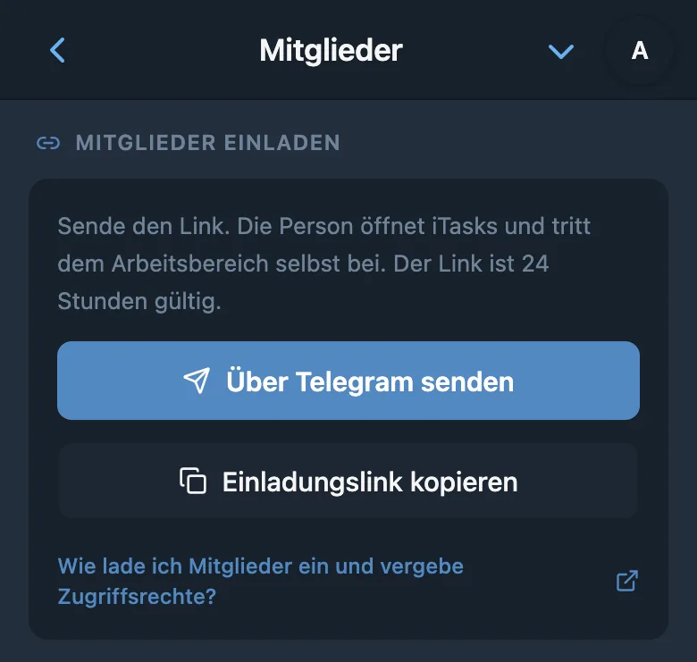 Einladung zu einem Workspace erstellen