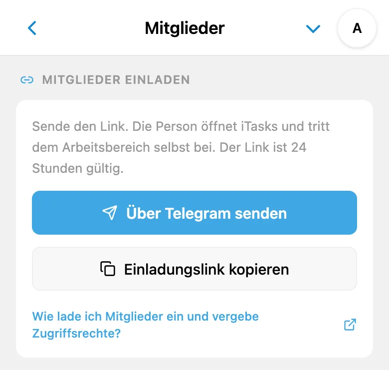 Einladung zu einem Workspace erstellen