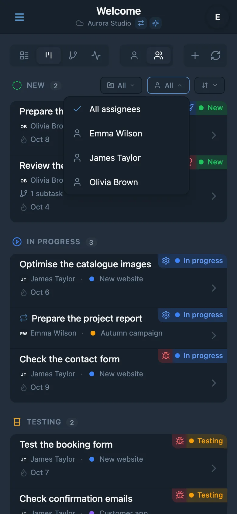 A task filter by assignee
