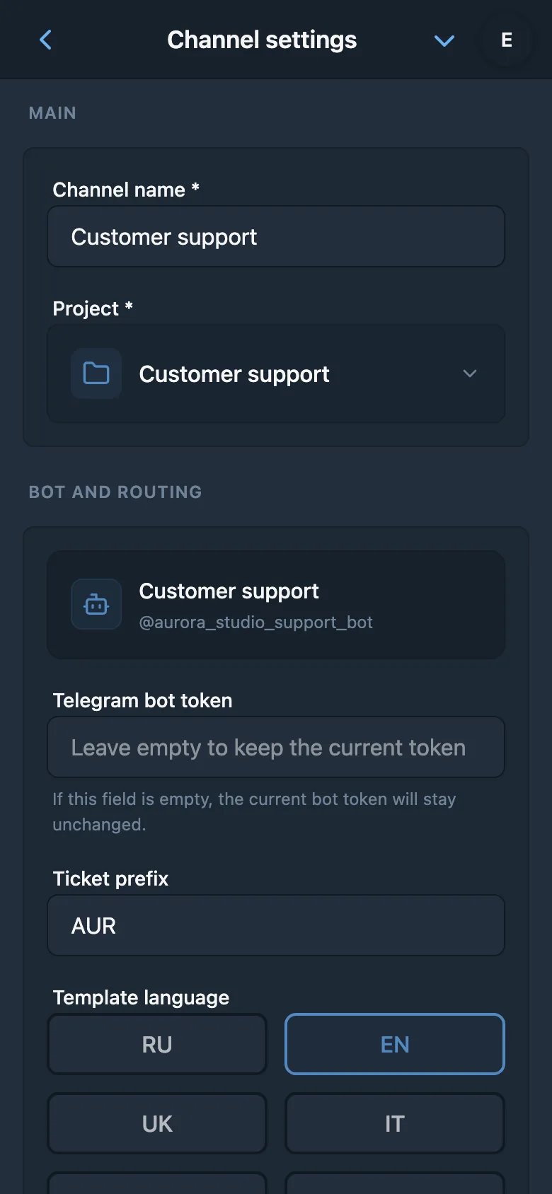 General HelpDesk channel settings