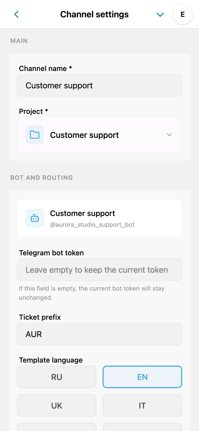 General HelpDesk channel settings