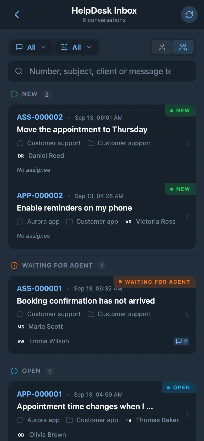 Incoming customer requests in different states