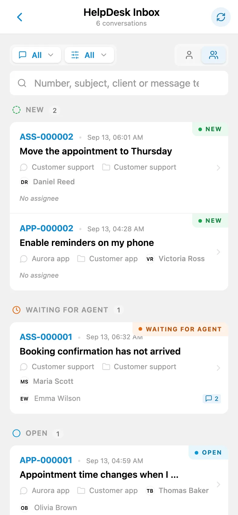 Incoming customer requests in different states