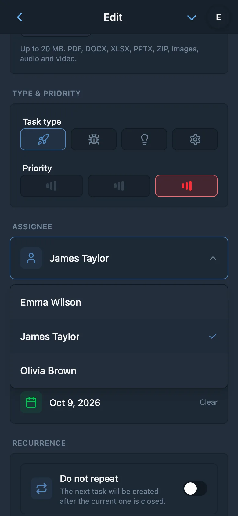 Choosing an assignee from workspace members