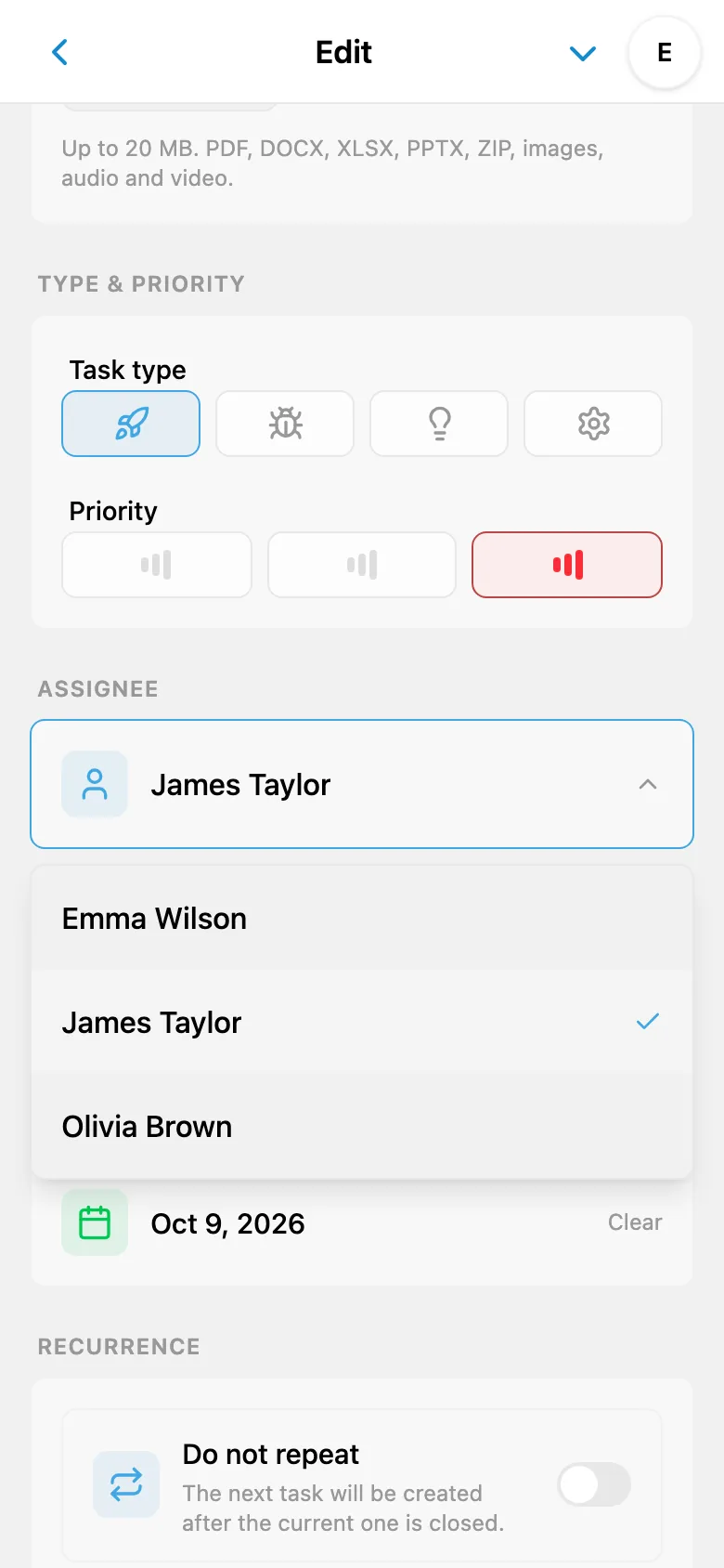 Choosing an assignee from workspace members