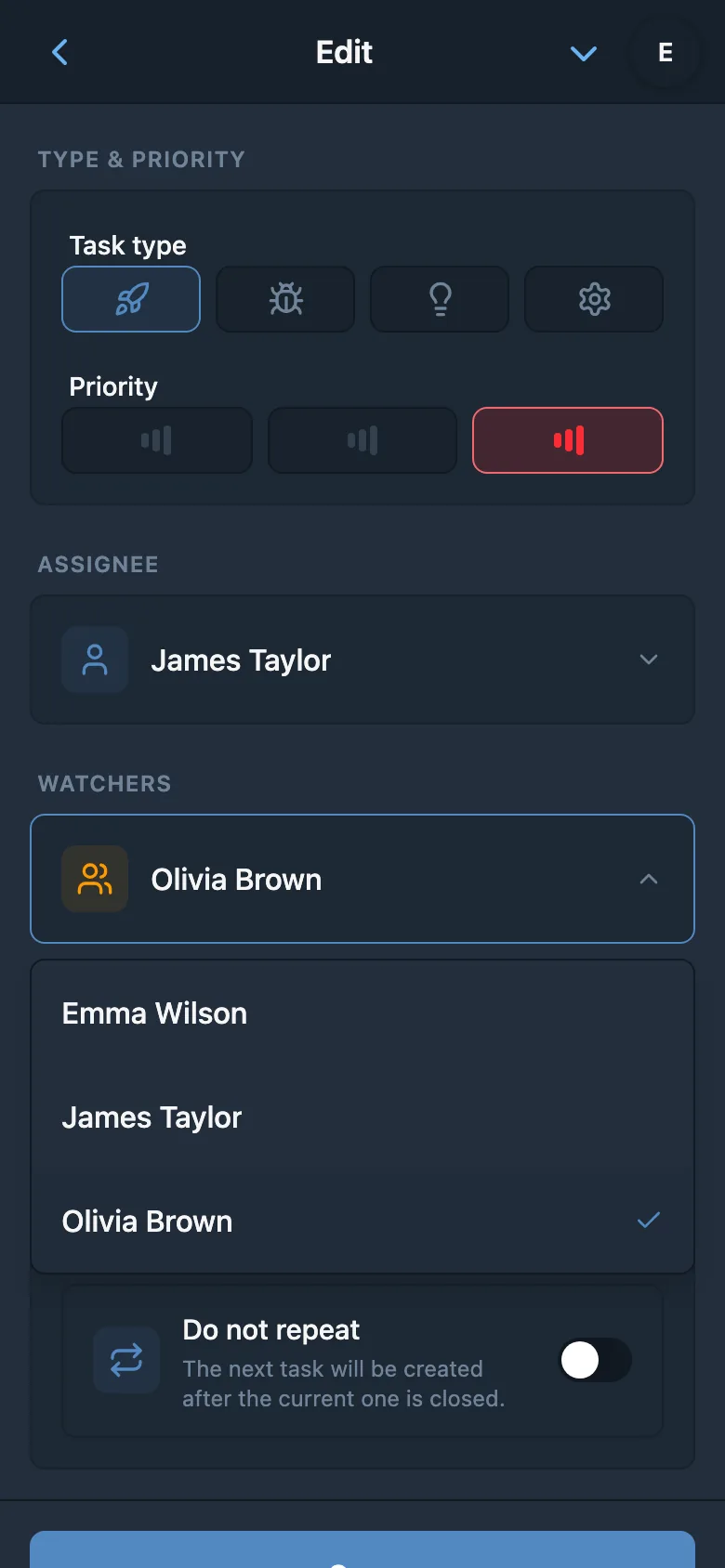 Choosing task watchers