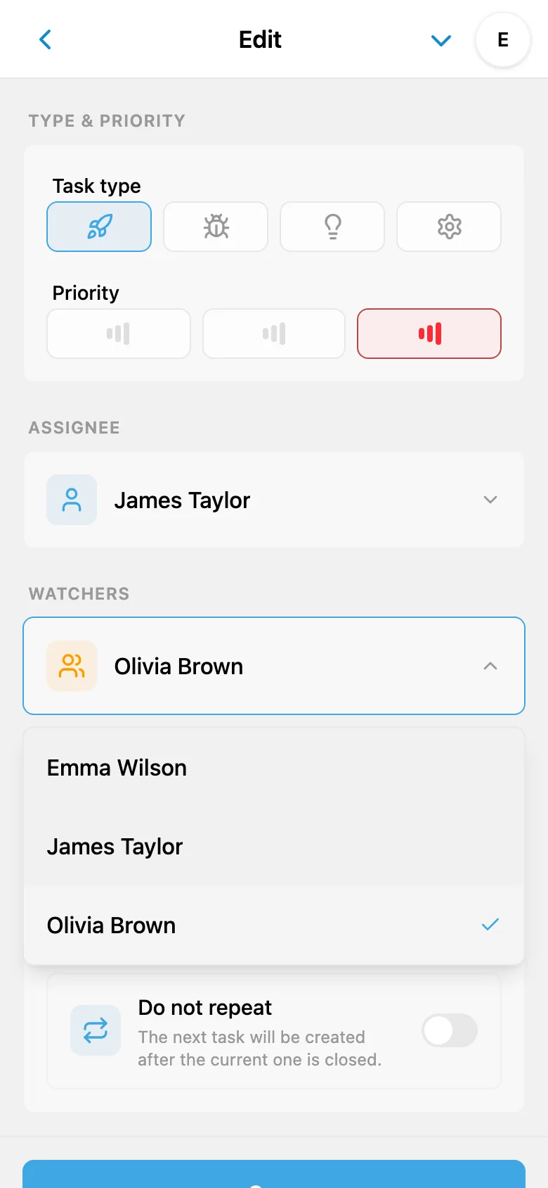 Choosing task watchers