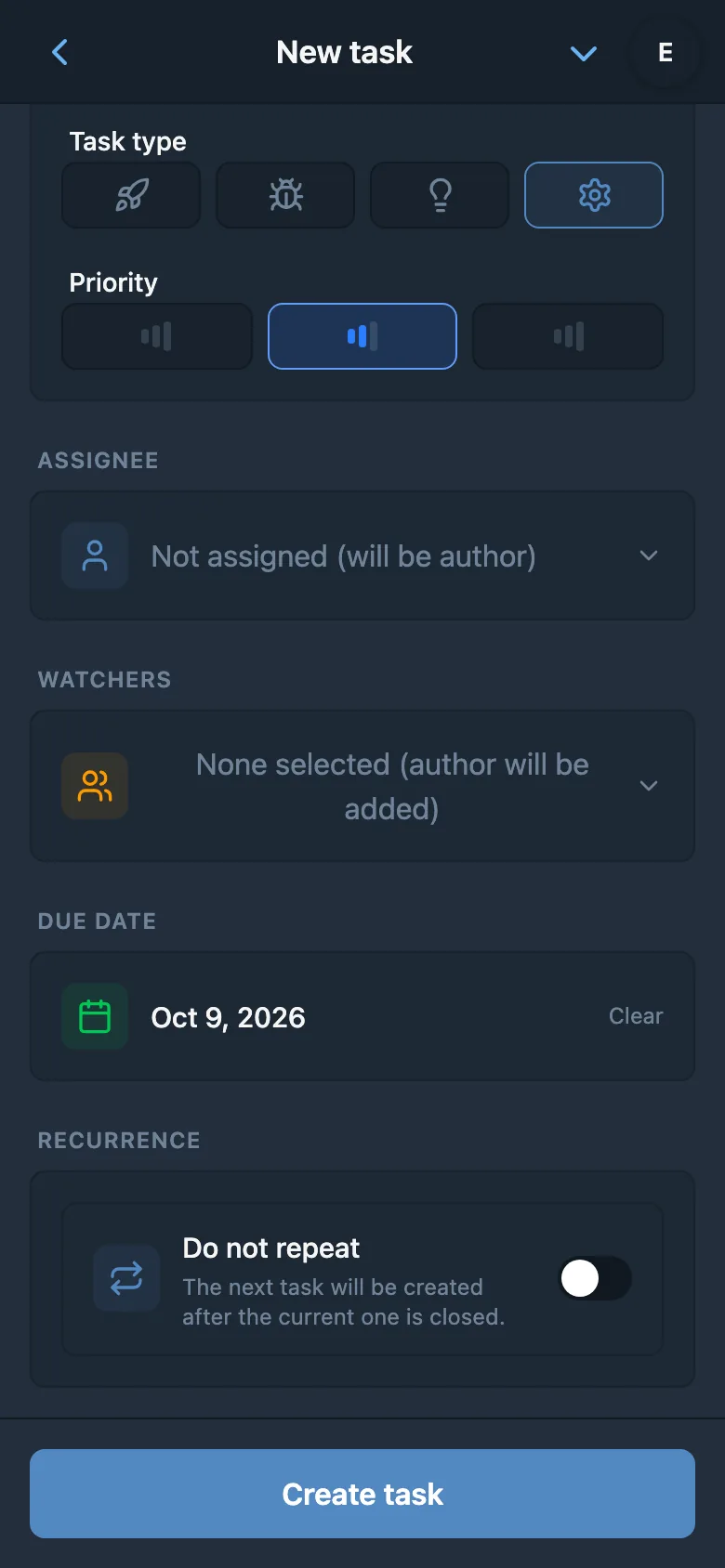 A recognized due date in the same task form
