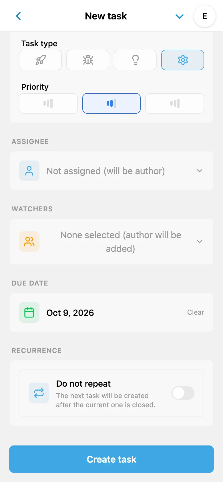 A recognized due date in the same task form