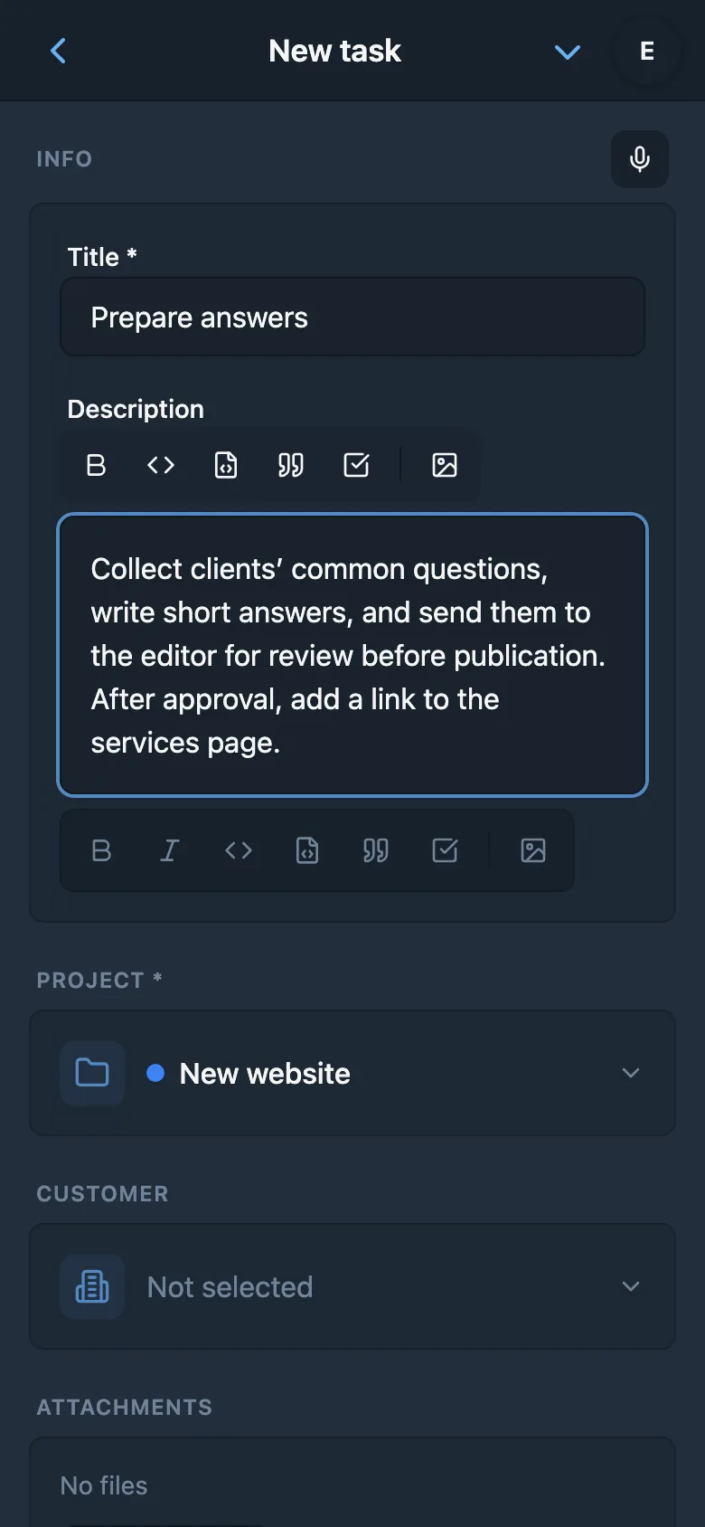 Editing a task description after voice input