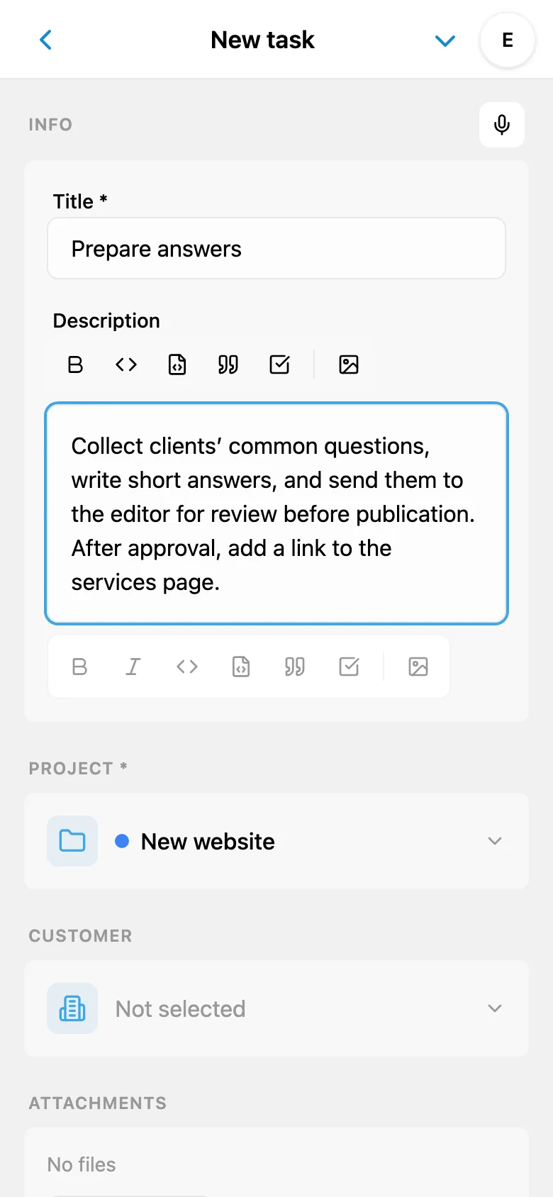 Editing a task description after voice input