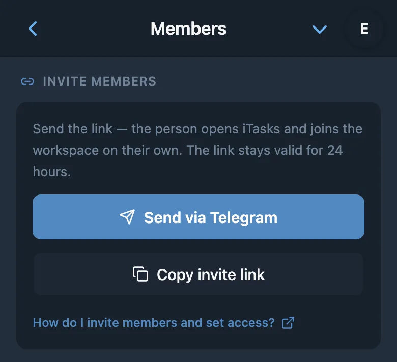 Creating a workspace invitation