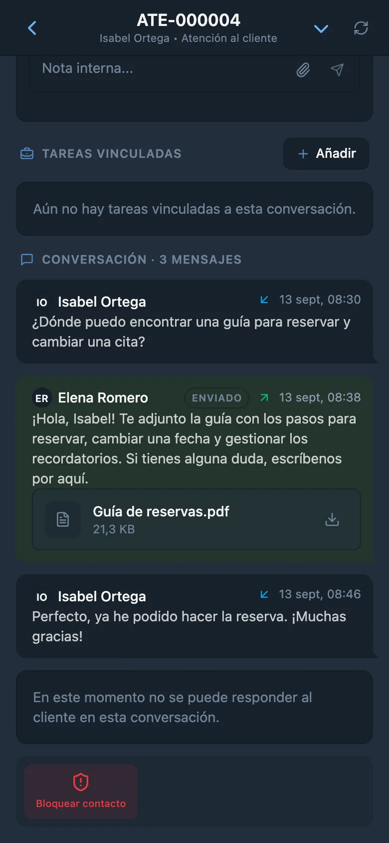 Respuesta externa al cliente en HelpDesk con un archivo adjunto