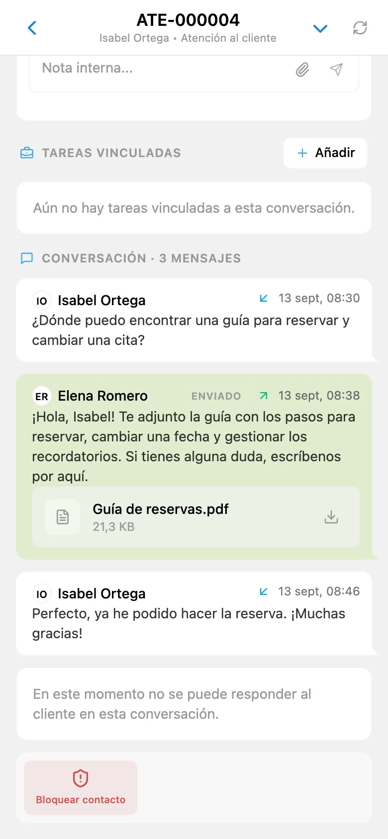 Respuesta externa al cliente en HelpDesk con un archivo adjunto